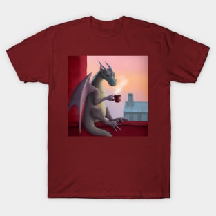 Grey Dragon Drinking Coffee T-Shirt